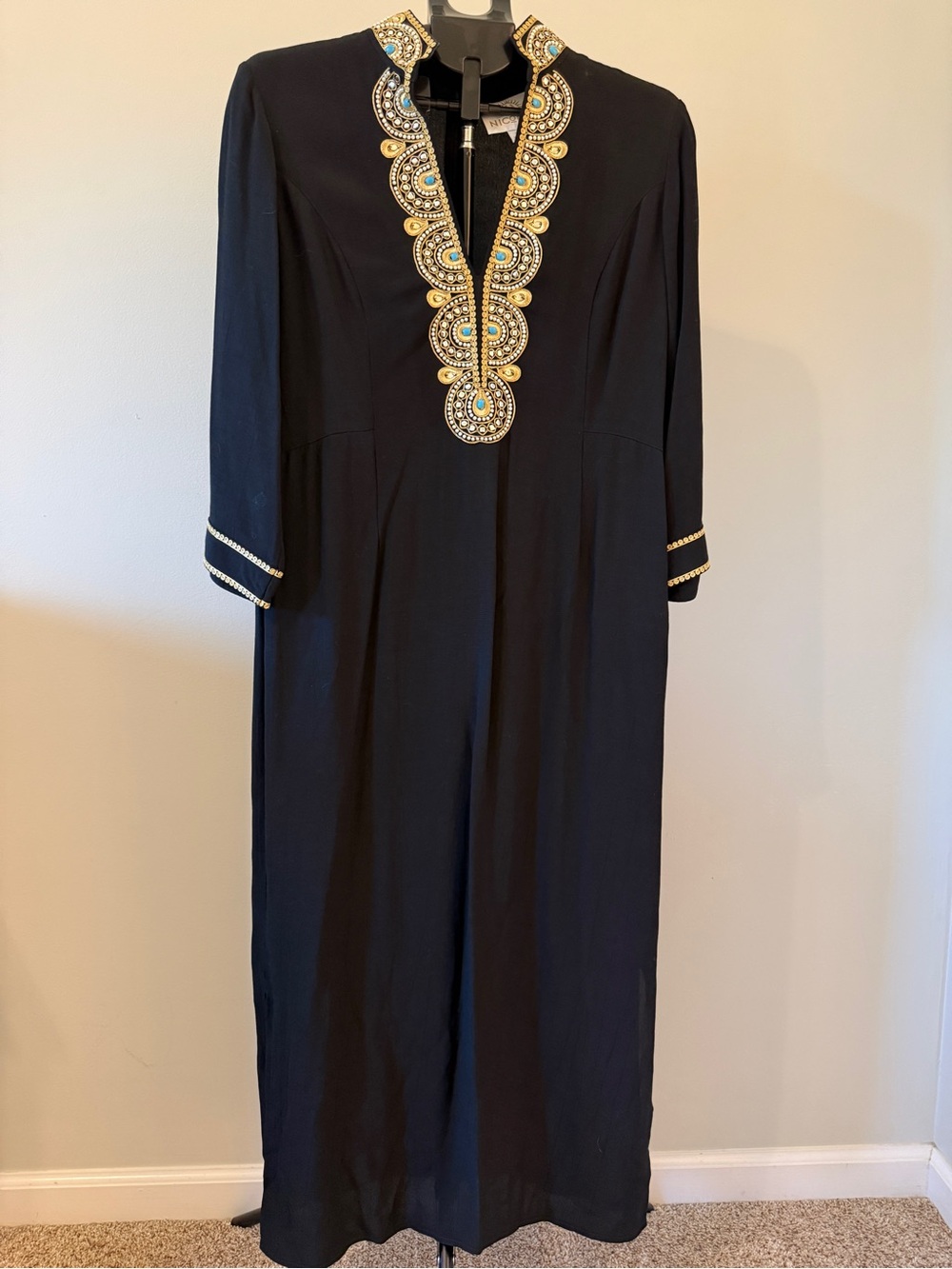NicoBlu Noor Black Embellished Long Tunic Maxi Dress Size 12